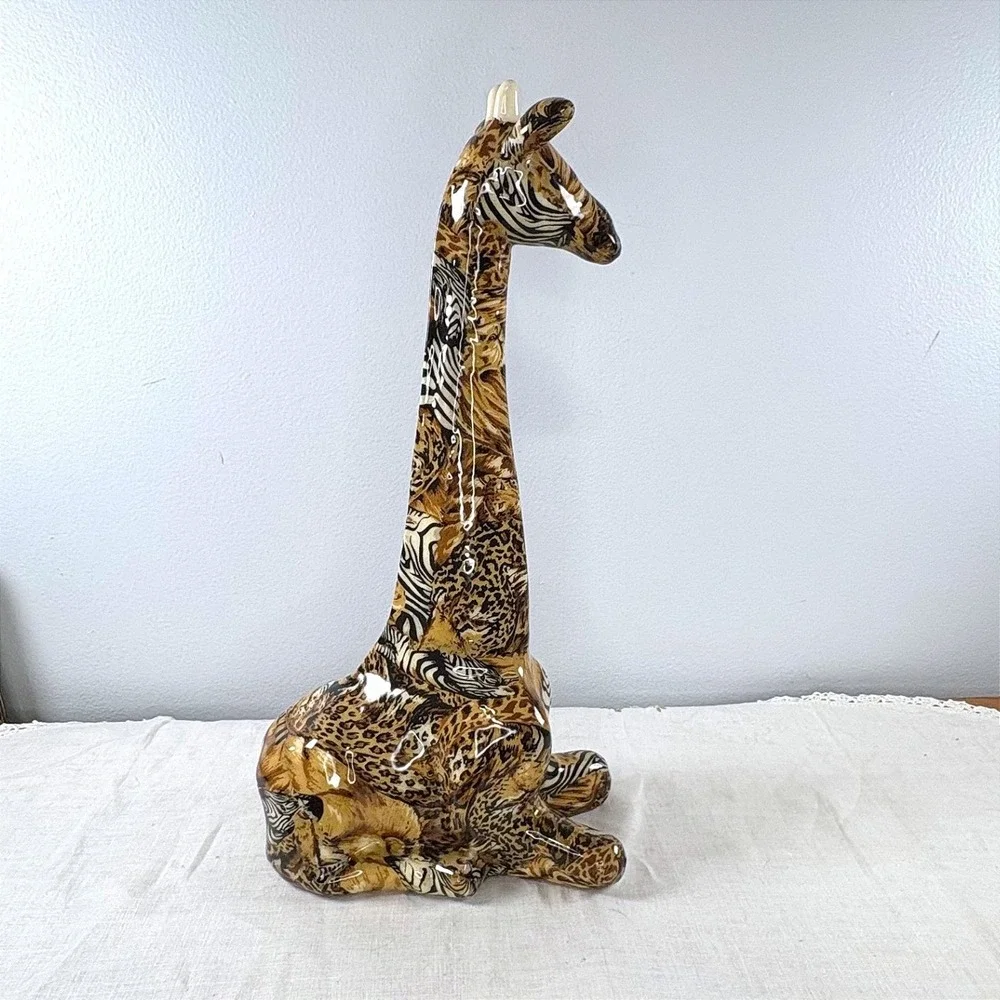 Vintage JBD Patchworks Mixed Animal Print Ceramic Giraffe Figurine